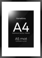 Homeforia A4 Picture Frame Black, High End Metal 8.3 x 11.7 Frames for Wall, A4 Photo Frame with Mat for A5 inch Print, 8.25 by 11.75 Black Poster Frames, 8.3x11.7 Frame with Glass, Wall Kit, Set of 1
