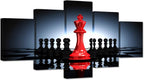 iHAPPYWALL Large 5 Pieces Modern Black And Red King And Knight Chess Pictures Print Canvas Wall Art for Home Chess Game RoomLiving Room Decor Ready To Hang