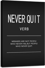 Inspirational Office Decor Wall Art Canvas Never Quit Verb Artwork for Home Motivational Quotes Bedroom Inspirational Posters Wall Art for Living Room Wood Framed Ready to Hang[12" W X 18" H]