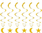 Party Star Moon Swirl Decorations, Gold Ceiling Hanging Swirl Decorations with Star Moon, Whirls Decorations for Birthday | Wedding | Anniversary Party Supplies, Pack of 30