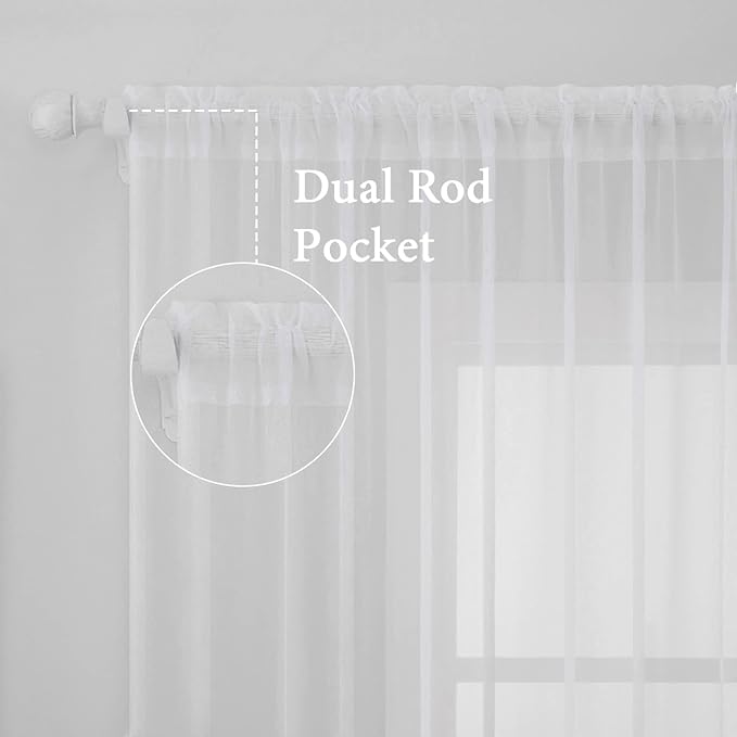 MIULEE White Window Sheer Curtains 2 Panels Width 38 x Length 63 Inches | Window - Image 2