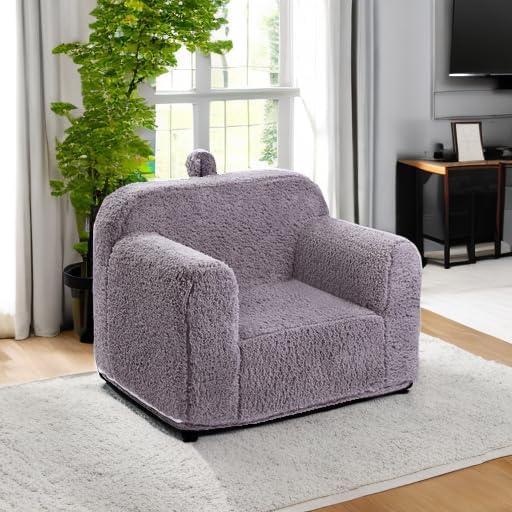 Kids Snuggly-Soft Sherpa Chair, Cuddly Toddler Foam Chair for Boys and Girls, Grey