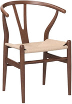 Wishbone Chair Natural Solid Wood Dining Chair/Hans Vegner Y Chair Rattan and Wood Accent Armrest Chairs (Ash Wood - Walnut)