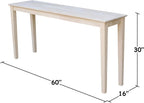 IC International Concepts Extended Length Shaker Console Table, 60" W x 16" D x 30" H Real/Solid Parawood, Kitchen/Dining, 50 Lbs. Wt. Capacity, DIY, Paint/Stain In Any Color, Unfinished