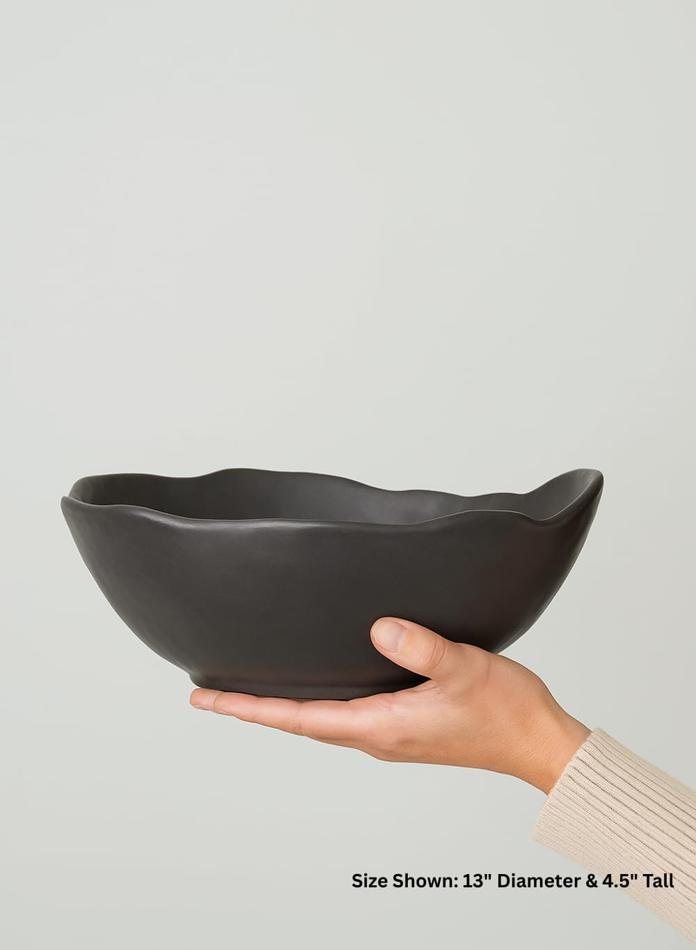 Serene Spaces Living Organic Wavy Rim Ceramic Bowl, Handcrafted Centerpiece for Table, Shelf or Kitchen, Home Décor Bowl, Minimalist Gift for Housewarming or Wedding, 13" Diameter & 4.5" Tall