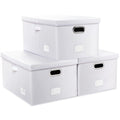PRANDOM Collapsible Storage Box with Lid [3-Pack] Leather Fabric Foldable Storage Bin Organizer Container Basket Cube with Cover for Home Bedroom Closet Office Nursery White(22.8X15.7X11.8)
