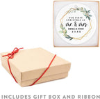Andaz Press Personalized Our First Christmas As Mr. & Mrs. 2025 Christmas Ornaments Geometric Greenery 2.8" Round Porcelain Ceramic 1st Year Married Custom Ornament for Newlyweds Keepsake 1-Pack