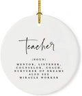 Andaz Press Round Ceramic Porcelain Christmas Tree Ornament for Teacher Thank You Gift, Teacher Definition, (Noun), Mentor, Listener, Counselor, Nurturer of Dreams, Also See Miracle Worker, 1-Pack