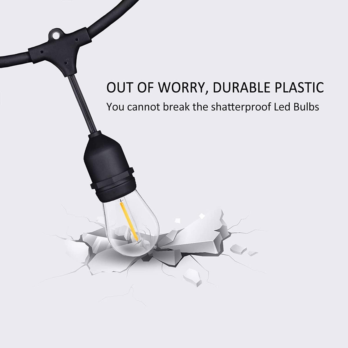 120 FT Outdoor String Lights LED Waterproof with 40 Shatterproof Plastic Warm Edison Bulbs String Bistro Lights for Patio Gazebo Pergola Market