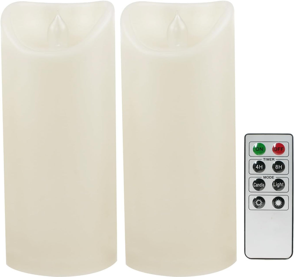 CANDLE CHOICE Outdoor Battery Operated Flameless Candles with Remote Timer Waterproof Flickering Plastic Electric LED Pillar Lights for Lantern Patio Garden Wedding Party Decorations 3x7 Inches 2 PCS