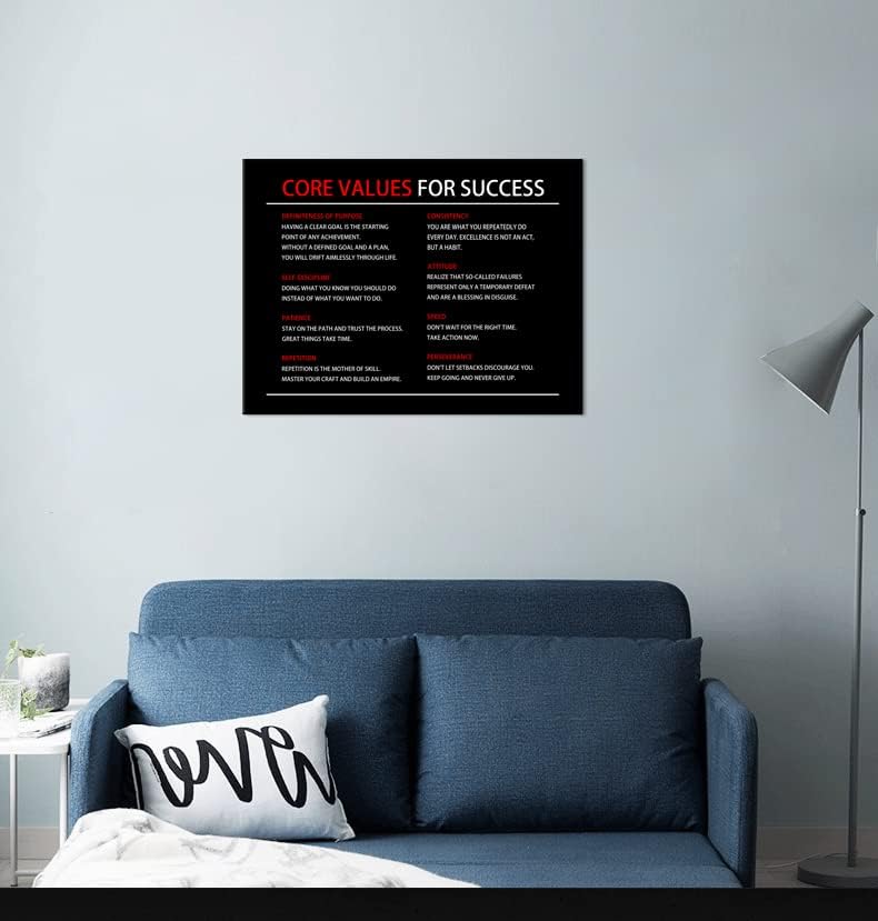 Inspirational Canvas Painting Wall Art Core Values Quote Motivational Wall Art Inspiring Poster Positive Motivational Framed Artwork Prints Picture for Living Room Office [18''Wx 24''H]