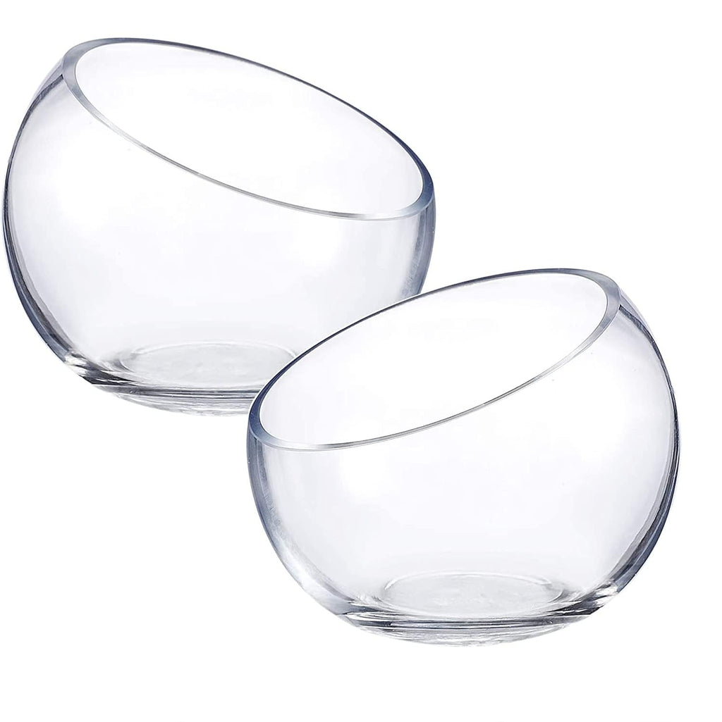 WHOLE HOUSEWARES | Slant Cut Bowl Glass Vase, Width 6.3", Height 5", Clear Terrarium Jar, Candy Jar, Fruit Jar, Floral Container for Wedding Party Event, Home Office Decor, 1 Piece