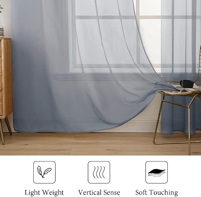 MIULEE 2 Panels Sheer Curtains for Living Room 54X72 Inch Dark Grey | Window - Image 4