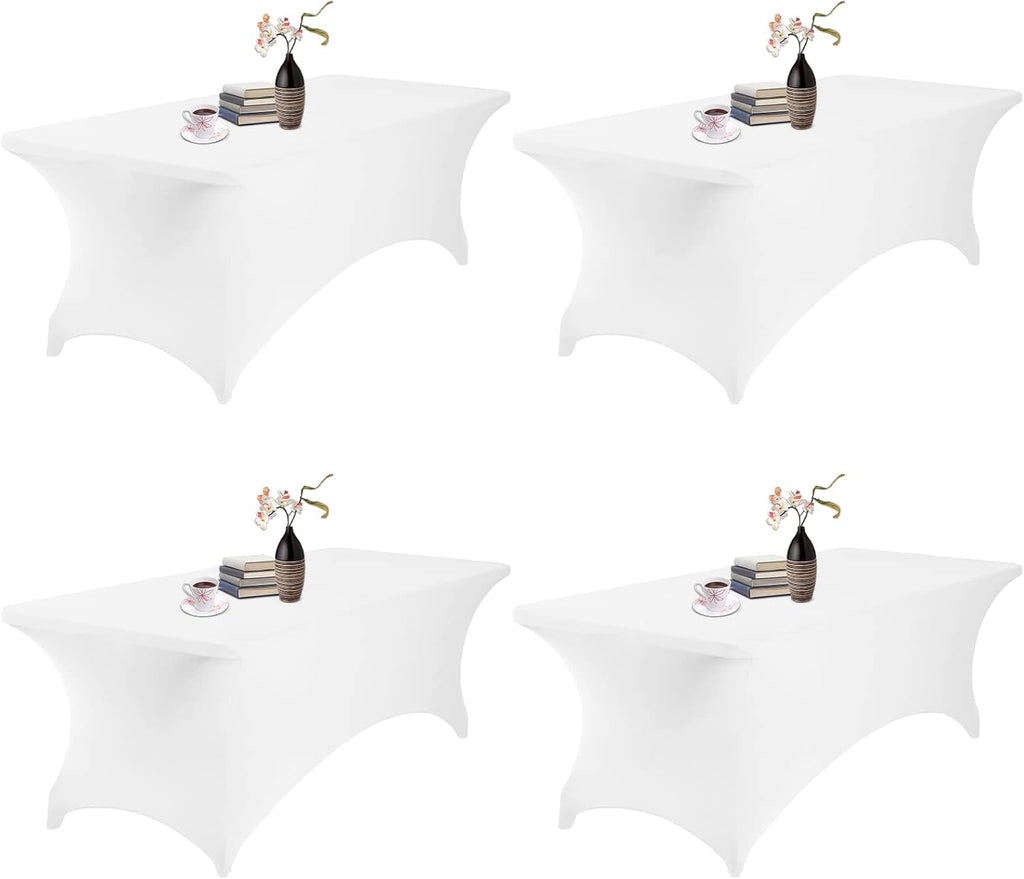 4Pack Spandex Waterproof Table Covers 8ft，Spandex 8ft Waterproof Table Cover for Party,Wedding, Banquet, and Events(White)
