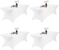 4Pack Spandex Waterproof Table Covers 8ft，Spandex 8ft Waterproof Table Cover for Party,Wedding, Banquet, and Events(White)