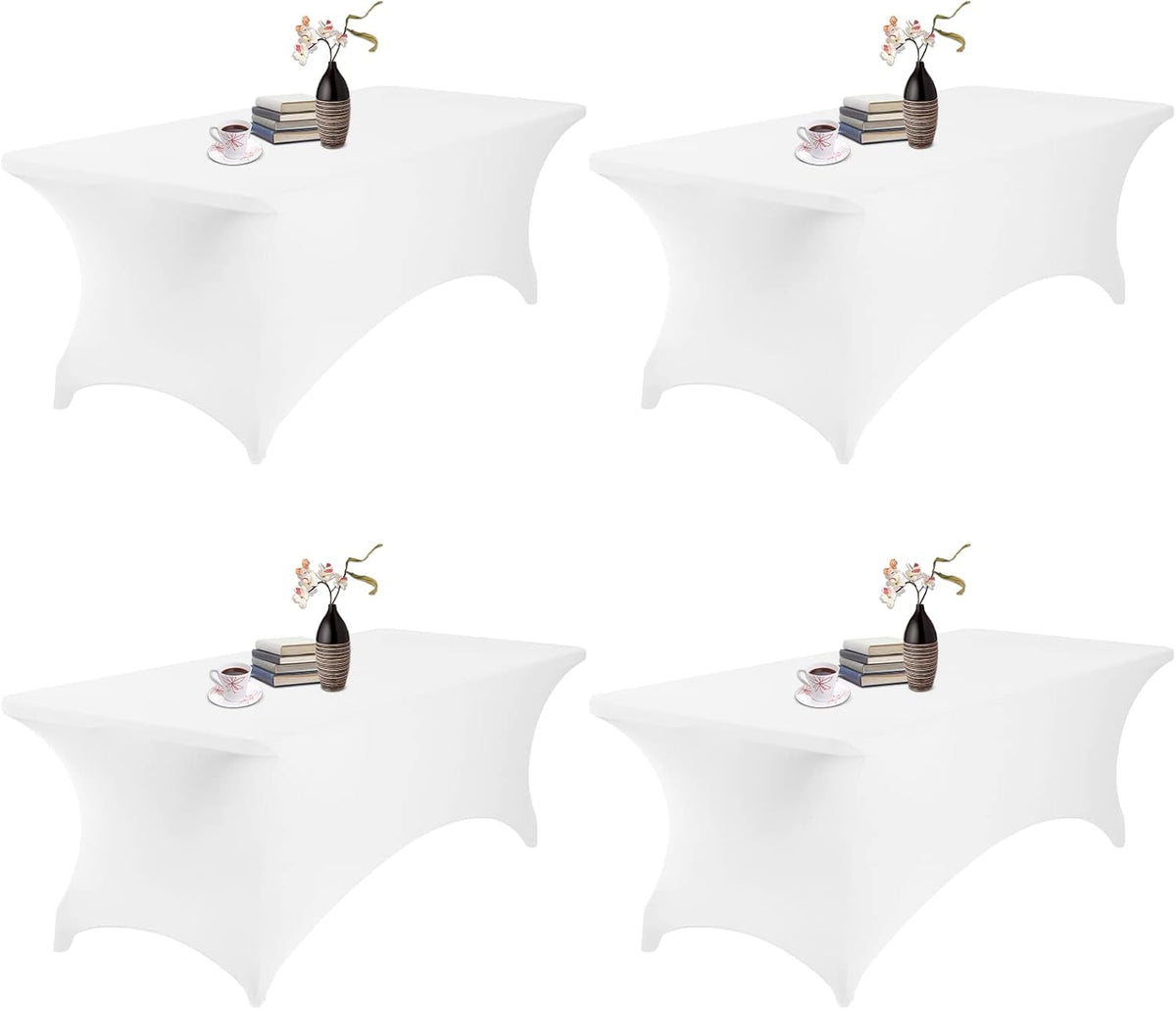 4Pack Spandex Waterproof Table Covers 8ft，Spandex 8ft Waterproof Table Cover for Party,Wedding, Banquet, and Events(White)