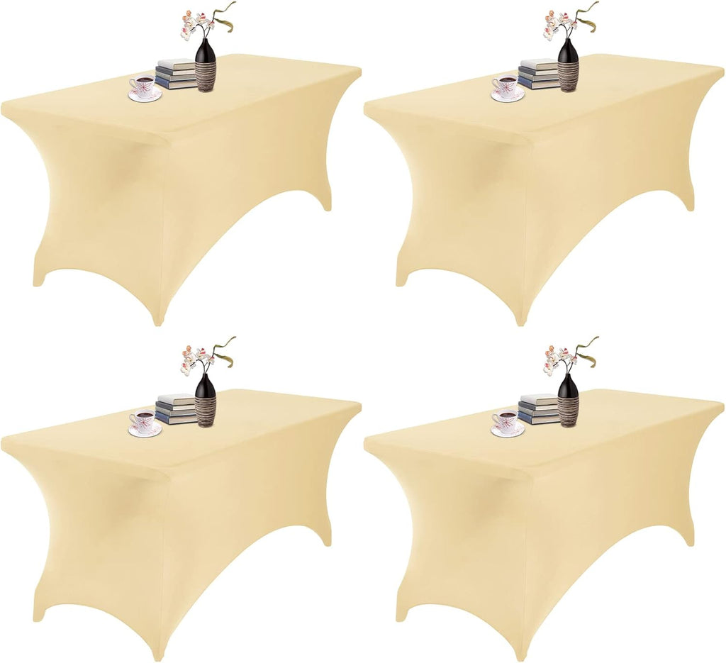 4Pack Spandex Waterproof Table Covers 6ft，Spandex 6ft Waterproof Table Cover for Party,Wedding, Banquet, and Events(Champagne)