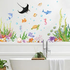 2 Sheets of 12x36 Inch Spring Summer Window Cling Sticker Fish, Plants, Aquatic Theme Window Stickers, Spring and Summer Decor, Home, Shop, Party Window, Glass, Wall Display Stickers (Aquatic Theme)