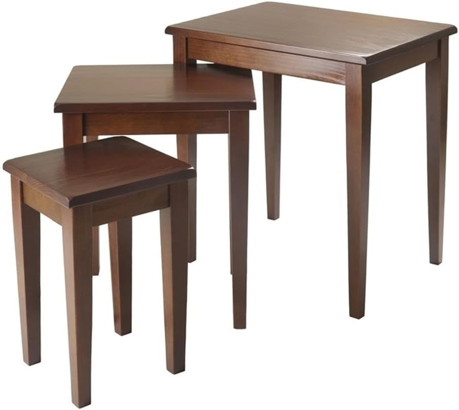Pemberly Row 3-Piece Transitional Solid Wood Nesting Tables in Antique Walnut