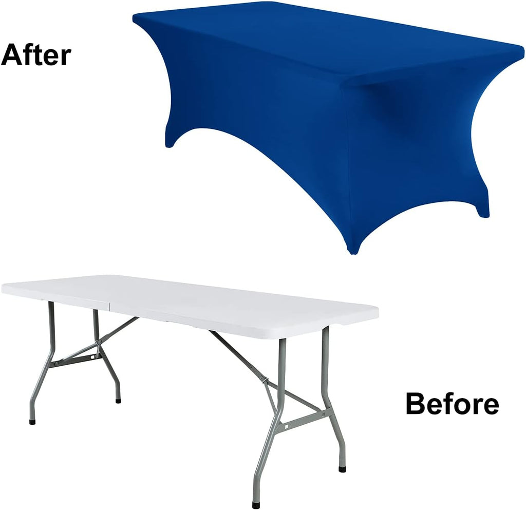 4Pack Spandex Waterproof Table Covers 8ft，Spandex 8ft Waterproof Table Cover for Party,Wedding, Banquet, and Events(Classicbule)