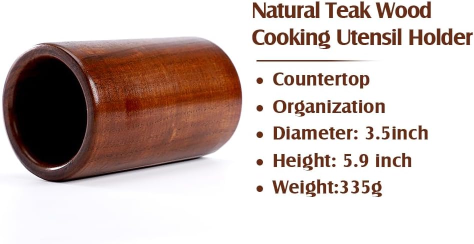 9 Piece Natural Teak Wooden Kitchen Utensil Set with Spoon Rest - Comfort Grip Cooking Spoons and Utensils Holder