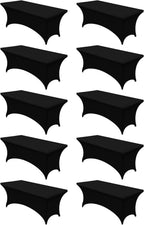 Utopia Kitchen 8FT Spandex Tablecloth [10 Pack, Black] 200 GSM Stretch, Fitted, Washable and Wrinkle Resistant Table Cloth Rectangle Cover for Trade Shows, Wedding, Parties [96Lx30Wx30H Inch]