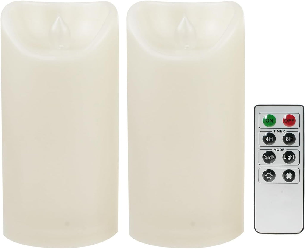CANDLE CHOICE Outdoor Battery Operated Flameless Candles with Remote Timer Waterproof Flickering Plastic Electric LED Pillar Lights for Lantern Patio Garden Wedding Party Decorations 3x6 Inches 2 PCS