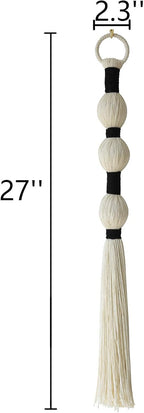 Macrame Wall Hanging Boho Wall Decor Small Sphericity Cotton Textile Tassel Hanging Fiber Yarn Art for Living Room Bedroom 27'' L x 2.3'' W