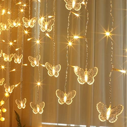 Butterfly Curtain Fairy Lights USB Plug in, 8 Modes 96 LED 11.5FT Firefly Window Twinkle Timer String Lights with Remote for Bedroom Patio Christmas Wedding Party Decoration (Warm White)