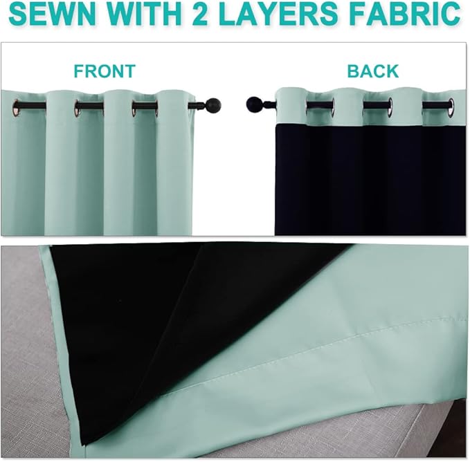 NICETOWN Aqua Blue 100% Blackout Lined Curtains, 2 Thick Layers Narrow Wide - Image 5