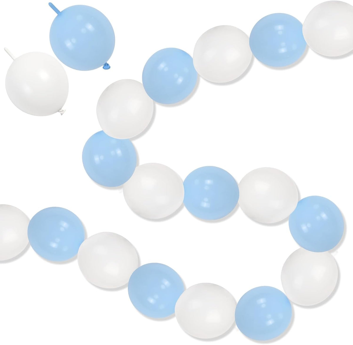 Blue and White Link Balloons, 60PCS Baby Light Blue White Linking Balloons with Tail for Making Balloon Wall Arch and Chains, Quick Balloon for Wedding Birthday Baby Shower Party Decorations (6inch)