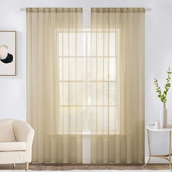MIULEE 2 Panels Sheer Curtains for Living Room 54 X 84 Inches Beige | Window by MIULEE