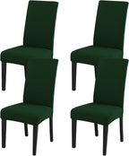 JQinHome Chair Covers for Dining Chairs, High Stretch Removable Washable Chair Protector Cover Set of 4, Chair Slipcovers for Dining Room, Kitchen,Home Party,Wedding Ceremony(Hunter Green, 4PC)
