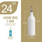 Sweejar Large Olive Oil Dispenser Bottle with Spout, 24 Oz Ceramic Oil Dispenser for Kitchen, Relief Opaque Oil Cruet, Oil Container for Cooking, EVOO, Avocado Oil, Vinegar, Pack of 1 (White)