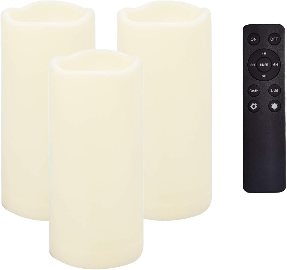 CANDLE CHOICE Waterproof Outdoor Battery Operated Flameless Candles Remote Timer Ivory Tall Plastic Fake Realistic Flickering Electric LED Pillars for Lantern Wedding Christmas Decorations 3”x7” 3PCS