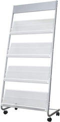 4-Layer Iron Magazine Rack with Wheels, Newspaper Rack, Display Rack, Silver (63)