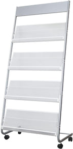 4-Layer Iron Magazine Rack with Wheels, Newspaper Rack, Display Rack, Silver (63)