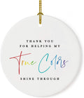 Andaz Press Round Ceramic Porcelain Christmas Tree Ornament for Teacher Thank You Appreciation Graduation Gift, Thank You for Heling My True Colors Shine Through, Rainbow Graphic, 1-Pack