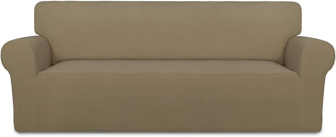 PureFit Stretch Oversized Couch Covers Fleece Sofa Slipcovers Tan | 1-Piece by PureFit