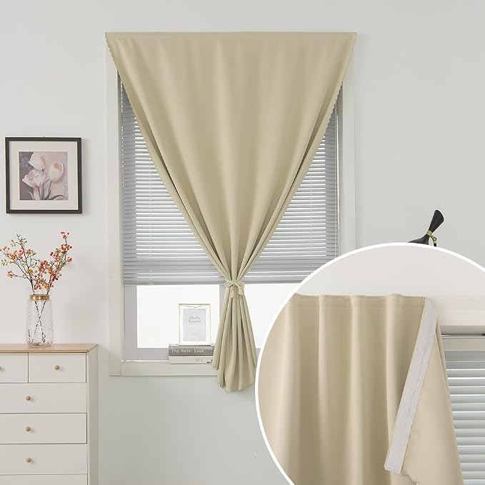 Room Darkening Curtains with Adhesive Backing Tool Free Hanging Window Drapes - Image 5