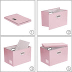 PRANDOM Foldable Storage Bins with Lids [5-Pack] Leather Fabric Collapsible Storage Boxes Organizer Containers Baskets Cube with Cover for Bedroom Closet Office Nursery Pink (14.9x10.8x10)