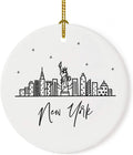Andaz Press Round Ceramic Porcelain Christmas Tree Ornament, New York, Black And White Stars City Skyline 1-Pack Birthday Ideas Family Coworker, NYC Christmas Ornament New York City Christmas Ornament