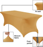 2Pack Spandex Waterproof Table Covers 8ft，Spandex 8ft Waterproof Table Cover for Party,Wedding, Banquet, and Events(Gold)