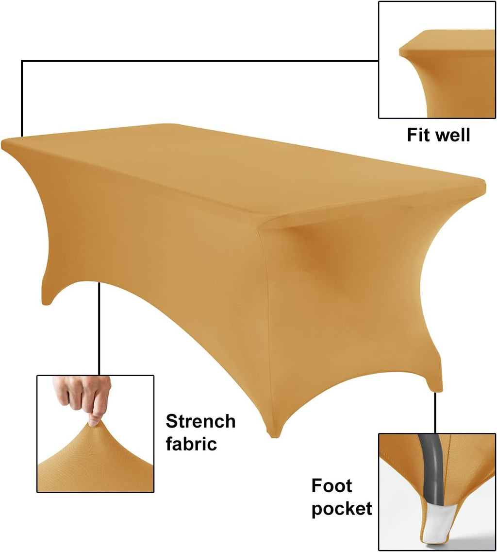 Spandex 8ft Waterproof Table Cover for Party,Wedding, Banquet, and Events(Gold)