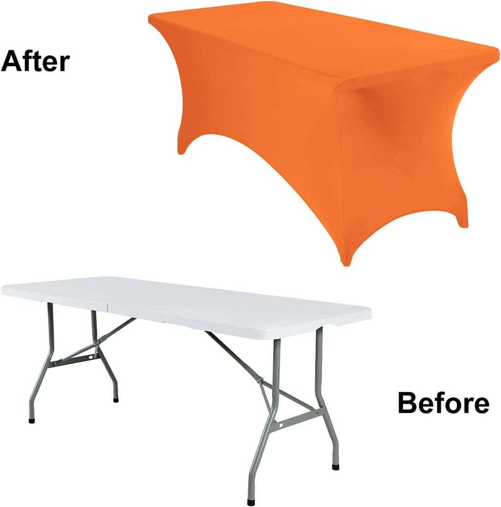 2Pack Spandex Waterproof Table Covers 6ft，Spandex 6ft Waterproof Table Cover for Party,Wedding, Banquet, and Events(Orange)