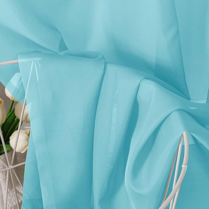 Aqua Sheer Curtains 36 inch Length 2 Panels Set, Light Filtering Voile Rod - Image 5