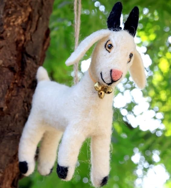 Handmade Needle Felt Goat Ornament, Gift Decor Figure