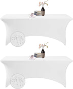 2Pack Spandex Waterproof Table Covers 6ft，Spandex 6ft Waterproof Table Cover for Party,Wedding, Banquet, and Events(White)