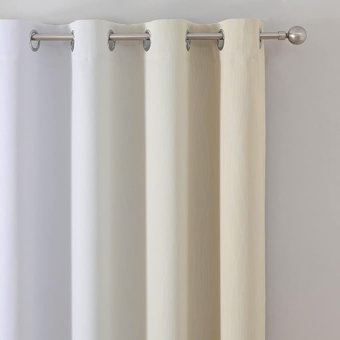 Beige and Greyish White Ombre Blackout Curtains Living Room 84 Inches Long | - Image 4