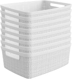 Curver Set of 8 Jute Small Decorative Plastic Organization and Storage Baskets, Perfect Bins for Home Office, Closet Shelves, Kitchen Pantry and All Bedroom Essentials